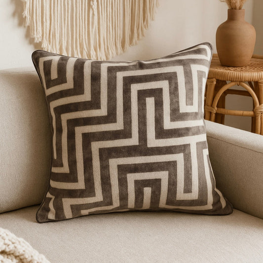 Paul Moneypenny Brown Geometric Cushion