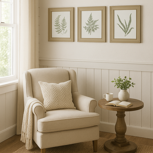 Watercolour Ferns in Washed Wood Frame